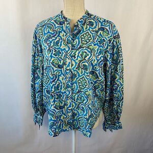 Anthropologie Maeve "Ashleigh" Puff Long Sleeve Blouse Blue Women’s Sz Small